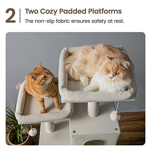 Árbol moderno grande para gatos, 70.1 pulg, multi nivel beige miniatura 4