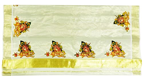 Image of Women's Mural Printed Kerala Gold Tissue Saree with Running Blouse Piece | Traditional South Indian Ethnic Saree for Festivals, Weddings & Special Occasions