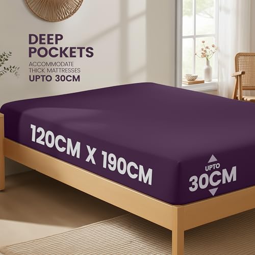 Utopia Bedding Fitted Sheet Small Double / 4ft, Purple - Deep Pocket 12 inch (30 cm) - Easy Care - OEKO-TEX Certified - Soft Brushed Microfibre Fabric - Shrinkage and Fade Resistant - Bottom Sheet