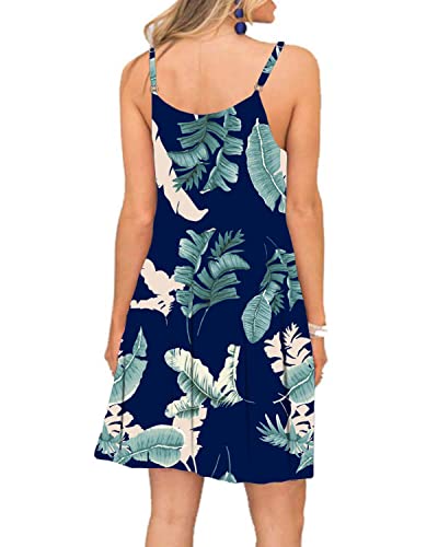 Image of Women's Summer Spaghetti Strap Casual Swing Tank Beach Cover Up Dress with Pockets