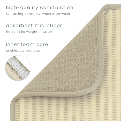 S&T INC. Dish Drying Mat, 16” x 18”, Absorbent Microfiber Kitchen Counter Mat, Dish Drying Pad for Dishes, Utensils, Pots and Pans, Large, Cream Distressed Lines
