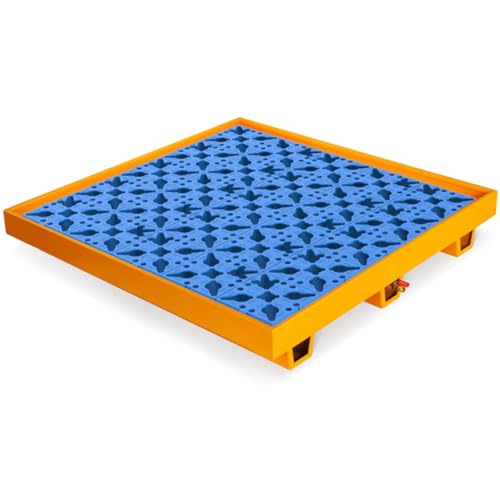Palette grillagée anti-fuite avec drain pour sécuriser le stockage de barils
