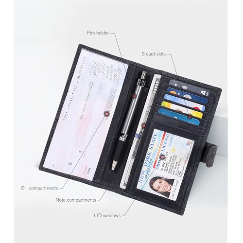 Image of Oak Leathers Checkbook Cover Slim Minimalist For Men with RFID Blocking Credit Card Holder Wallet (Vintage Flower Blue)