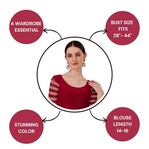 Image of SFT Round Neck Cotton Lycra Stretchable Laced Elbow Sleeves Readymade Saree Blouse for Women Stylish (Shibani
