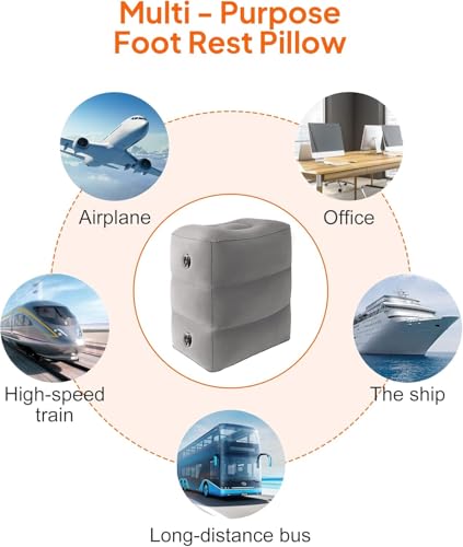 Image of Inflatable Air Travel Pillow Long Travel Footstool Seat Foot Rest Pillow Foldable for Flight Home Office Footstool Self-Inflatable Air for Adult Kids, Travel Leg Support with Storage Bag