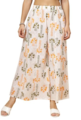 Image of Pistaa's Women's Regular Fit High Rise Pure Cotton Big Flair Printed Regular Palazzo