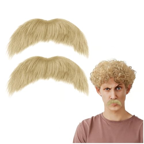 Honcloud 2pcs Fake Mustache Set Fake Beard Facial Hair Kit for Costume Halloween and Festival Party (Blonde)