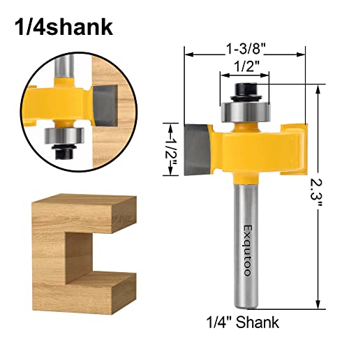Exqutoo 1/4 Inch Shank Rabbet Router Bit Set With 6 Adjustable Bearing Carbide Tipped Rabbeting Bit(1/8",1/4",5/16"3/8",7/16",1/2") Cnc Router Bits Woodworking Tools For Doors Drill Bit… #TOP1