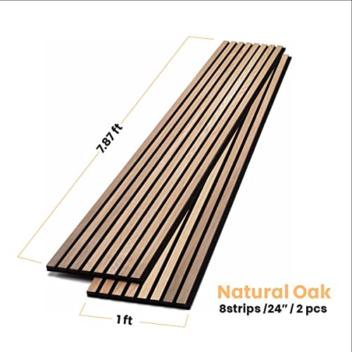 3D Wood Wall Panels | Acoustic Panels For Interior Wall Décor On Felt Back Board | Decorative Slat Panels For Wall And Ceilings | Natural Oak - 8 X 1 Ft. X 2 Pack #TOP1