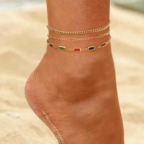 image for MIDEEO Gold/Silver Ankle Bracelets for Women,14K Gold Anklets for Wome
