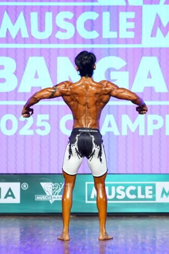 Image of Men's Physique Onyx Board Shorts, Olympia Fit Shorts, Polyester Elastane Construction, Hook Loop Fly