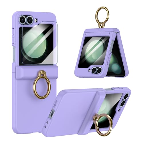 Coque Samsung Z Flip 5 violette avec anneau et protection écran