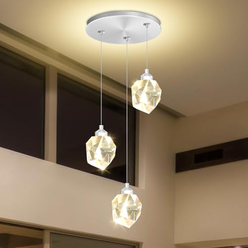 IDEQUY Silver Pendant Light Dimmable LED 3-Light Modern Pendant Light