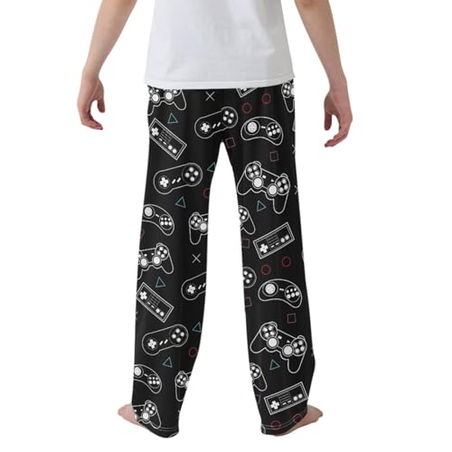 CaTaKu Boys Abstract Games Black Pants for Boys Girls Wide Leg Sweatpants Kids Long Bottoms with Pockets Size 6-14Y2