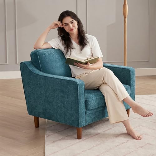 Image of Kingfun Accent Chair Set of 2, Living Room Chairs, Mid Century Reading Armchair, Chenille with Solid Wood Foot, Upholstered Modern Decor for Bedroom, Apartment