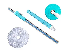 Khushi FBD Cleaner Mop Stick Rod Only with One Microfiber Refill - Stainless Steel Mop Handle with 1 Microfiber Mop Head, Random Colour