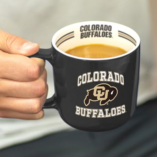 Image of Logo Brands NCAA Colorado Buffaloes 15 oz Stripe Coffee Mug - Vintage Team Logo, Inside Print & Stripes, Microwave & Dishwasher Safe- Great Gift For Fans & Alumni