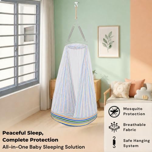 Image of Vparents Sleeping Essentials with Mosquito Net & Spring, Neonate (Blue)