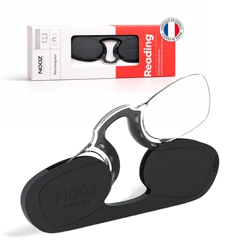 NOOZ Rectangulaire - Lunettes de lecture sans branches pour homme et femme - Etui très compact. Un indispensable pour tout presbytes. 6 couleurs / 5 Corrections, Noir, 2