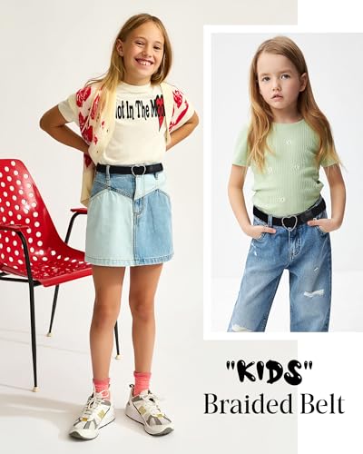 AWAYTR Girls Stretchy Braided Belt - Heart Buckle Golf Softball Belts for Girls Aged 3-18 Years2