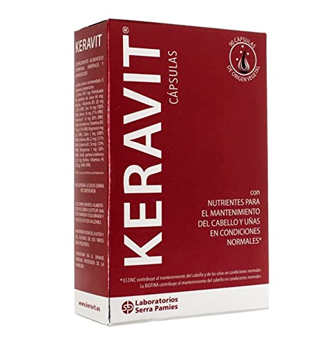 KERAVIT 90 CÁPSULAS - ORIGEN VEGETAL - Con nutrientes para el mantenimiento del cabello y las uñas en condiciones normales - Biotina y Zinc