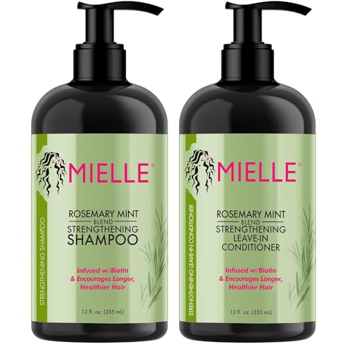 Mielle - Champú y acondicionador sin aclarado fortalecedor de romero y menta, infundido con biotina, limpia y ayuda a fortalecer el cabello débil y quebradizo, 355 ml