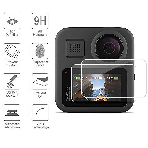 [4 Pack] Tempered Glass Screen Protector For Gopro Max Action Camera (2-Pack) & Lens Cap Cover (2-Pack) By Akwox #TOP1