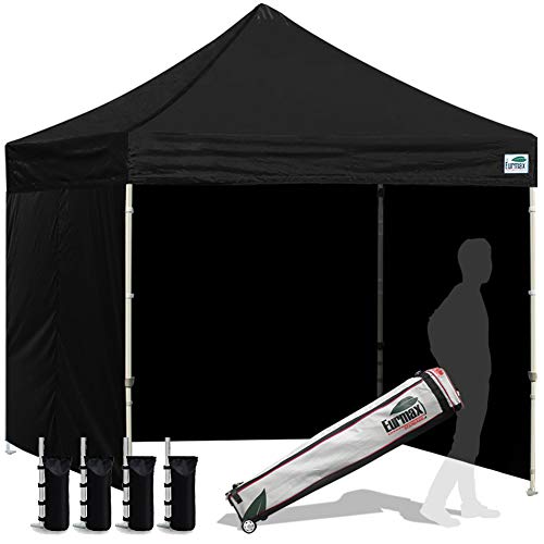 Image of Eurmax USA 8x8 Pop Up Canopy Tent,Commercial Tent with Patented No-Tip Rolling Bag,4 Zippered Removable Walls,UV & Water Resistant Canopy Top,Heavy Duty Outdoor Gazebo,Instant Shelter(Black)