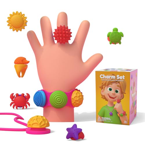 GIFTIARA Sensory Fidget Toys for Kids, 3-in-1 Stress Relief Bracelet, Ring, Necklace Anxiety Relief Toy Set with 10 DIY Wearable Silicone Charms for Boys Girls