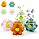 Covzoe 4 Pack Small Glass Vases, Colorful Unique Flower Shaped Vase, Cute Glass Bud Vases for Centerpieces, Girly Modern Decorative Mini Vase for Living Room Bedroom Shelf Home, Office, Wedding