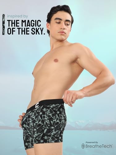 Image of Freecultr Men's Cotton Stretch Printed Trunks | Soft Breathable Innerwear with Stylish Logo Waistband | Comfort Fit Trunks for Everyday Wear