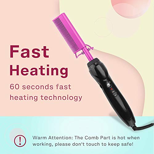 Homfu Electric Hot Comb Hair Straightener Heat Pressing Comb Ceramic Curling Flat Iron Curler Designed Hair Straightener Brush For Natural Black,Anti-Scald Beard Straightening Electric Press Comb #TOP1
