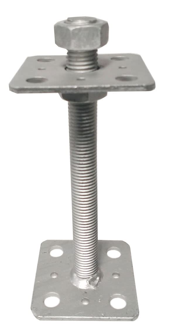 Silver Internal Post Pergola Galvanised Adjustable Elevator Bolt Down Holder 200Mm M20 80X80mm - 3.1X3.1"