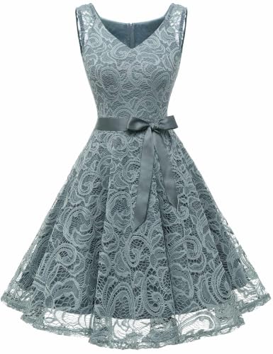 Image of Dressystar Women's Floral Lace V Neck Short Bridesmaid Cocktail Party Dress