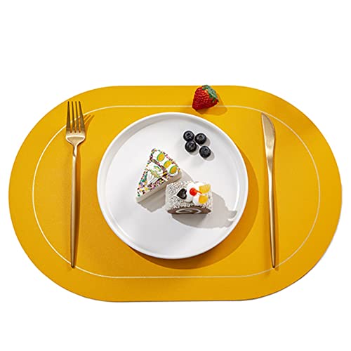Cozomiz Juego de 6 manteles individuales de cuero, resistentes al calor, fáciles de limpiar, lavables e impermeables, para cocina, comedor, patio, mesa de café, manteles decorativos, color amarillo Cover