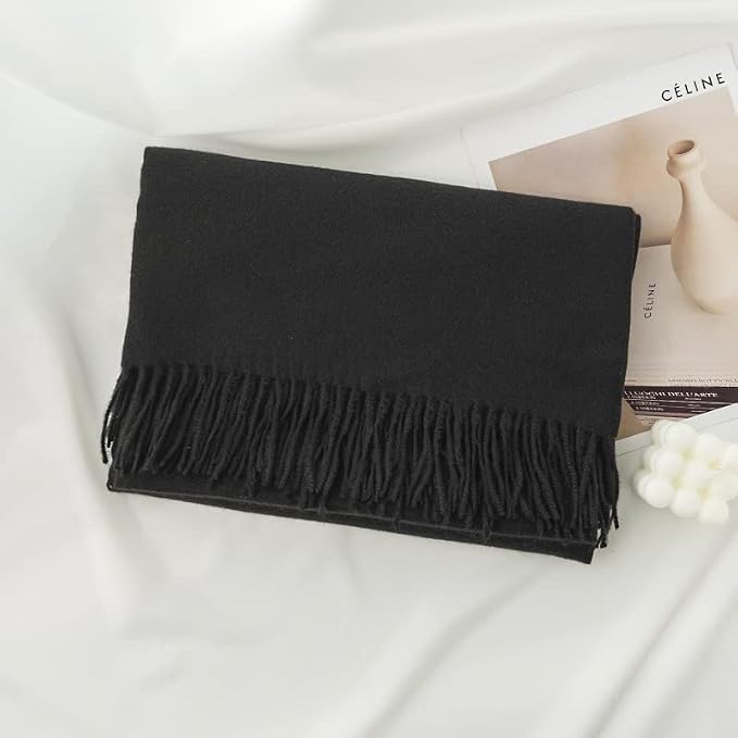 Bufanda pashmina negra grande para mujer miniatura 8