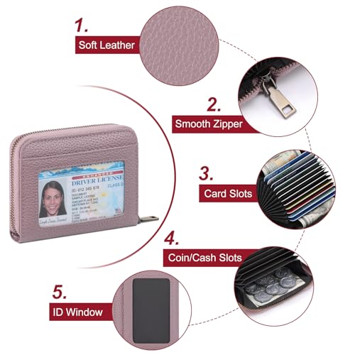Image of SENDEFN Leather Wallet Women RFID Blocking Small Compact Wallets Credit Card Holder with ID Window