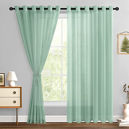 Hiasan Sheer Curtains with Tiebacks, Bean Green, W70 x L84, 2 Panels