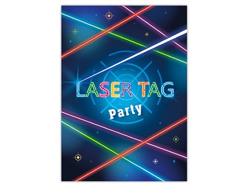 Limonia 12 Einladungskarten zum Kindergeburtstag Motto Laser Tag Laser-Gaming neon Feier Fest Einladung Set Geburtstag Mädchen Kinder Jungs Jungen Boys Teenies