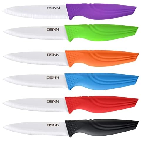DSNN Steak Knives Set of 6 Muti-color Kitchen Ceramic Knife Set Sharp Outdoor BBQ Knife Cover
