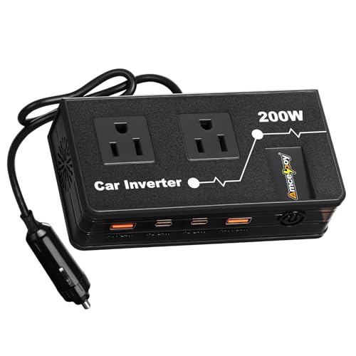 200W Car Power Inverter, Amcelooy Dual DC 12V to 110V AC Car Outlet Adapter to Wall Plug, Fast...