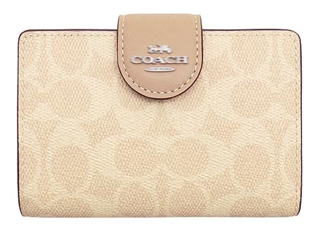 [My Organyee] Women's Wallet Mail Order L-Shaped Shoulder Bifold Wallet Medium Corner Zip Wallet Signature Canvas Outlet, Sand x taupe