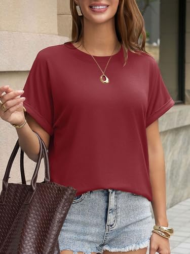 Image of UNCLECAT Women's Short Sleeve T Shirts Trendy Crew Neck Curve Hem Soft Tunic Tops Summer Outfits 2026
