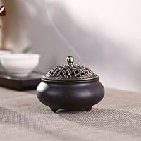 Weihrauchbrenner Keramik, Räuchergefäß Räucherstäbchenhalter, Chinesisch Porzellan Räucherschale mit Feuerfeste Matte und Metall Deckel, Incense Burner für Home Deko Geschenk
