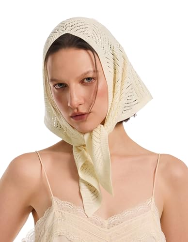 PULI Women Boho Headscarf Crochet Neck Scarf Lightweight Triangle Scarf Versatile Fashion Accessories for Spring Summer Coquette Aesthetic Ivory White
