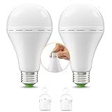 TFOI Rechargeable Emergency LED Light Bulbs for Home Power Failure Listed Battery Operated Light Bulb Power Outage Camping Reading Lighting Hurricane 12W 800LM E26 2 PK (Daylight)