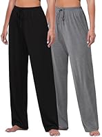 FEQO 2 Pack Damen Loungehose Jogginghose Lang Pyjamahose Stretch Weites Bein Hose Schlafanzughose für Frauen (Schwarz, Dunkelgrau, XXL)