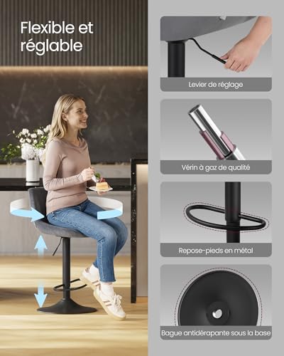 Tabourets de bar velours pivotants réglables VASAGLE