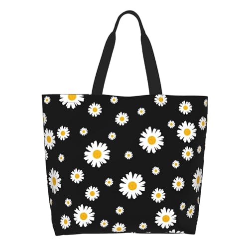 Cute Daisy Floral Tote Bag For Women, Large Waterproof Shoulder Bags Big Foldable Reusable Grocery Handbag For Travel Shopping Gym Sport Picnic Work Beach