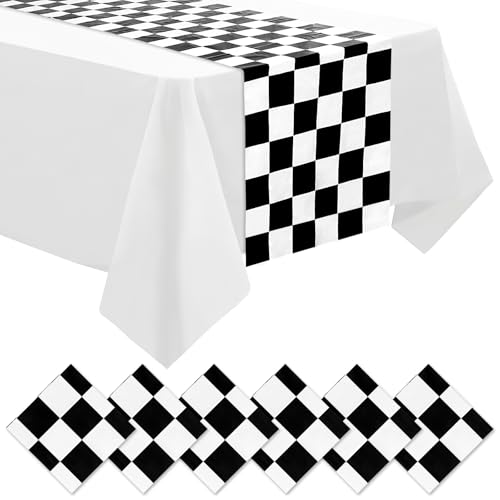 DEMIUKO 6 Pcs Chemin de Table Noir et Blanc Table de Fête à Damier Chemin de Table en Carreaux...